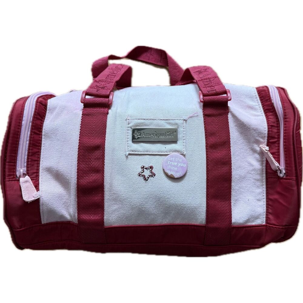 American Girl Duffle Bag - Pink & Red Zipper Closure Buttons Accessory Case